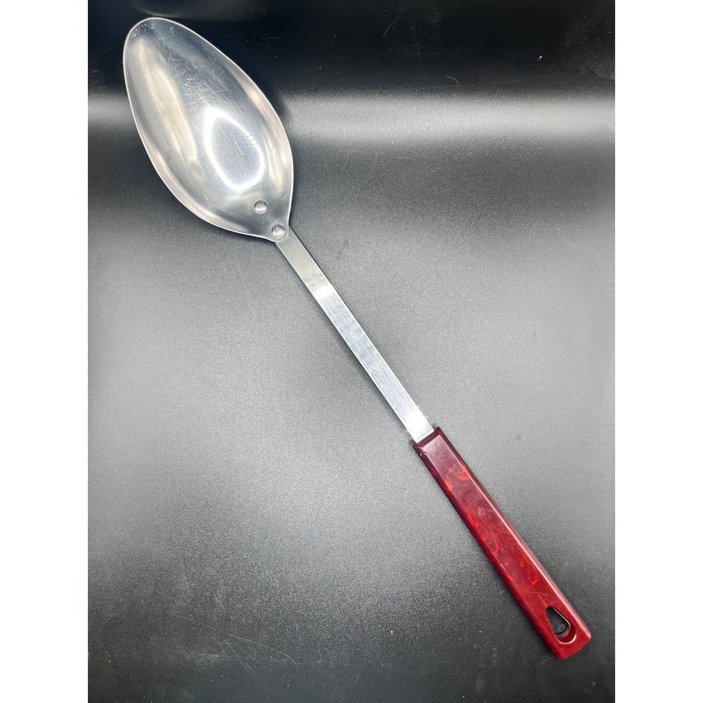 Kaylan Stainless Steel Serving Spoon Red‎ Handle Kitchen Utensil Vtg Retro